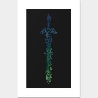 Zonai Gradient Sword Geoglyph Black Background (Totk) Posters and Art